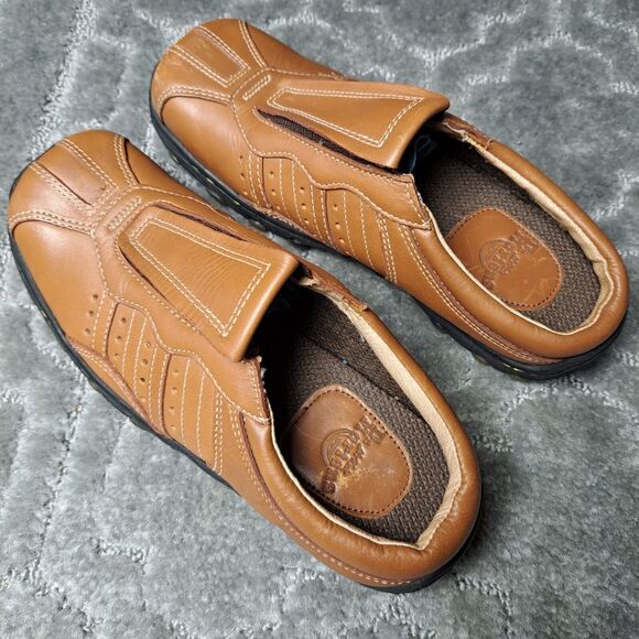 DR MARTENS Brown Leather Slip On Mules 8B02 LEATHER SQUARE TOE SHOES WOMENS SZ 6 - Picture 2 of 9